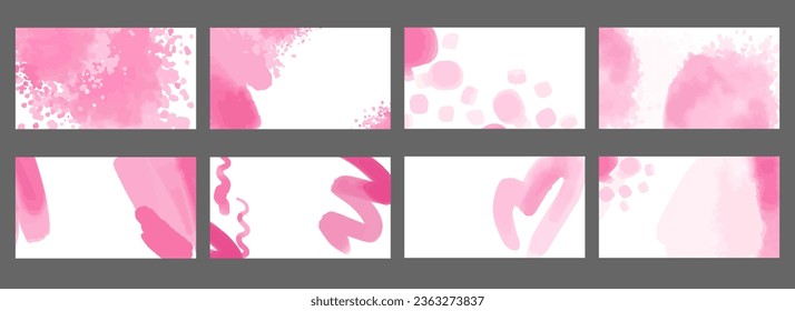 Vertical background. Watercolor pink posters. Social media stories backdrop, brush strokes and ink stains, cards with texture design, abstract banner with copy space for text. Vector wallpaper set