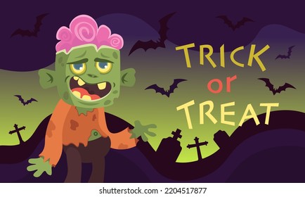vertical background with zombies and inscription trick or treat halloween