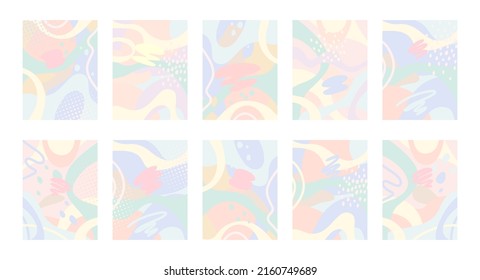 Vertical  backgrounds collection with  simple abstract shapes in pastel colors. Set of  posters or cards  in minimalist design. 