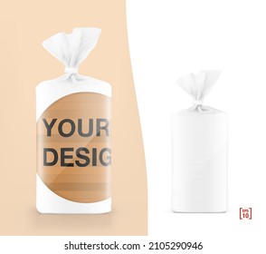 Vertical bag mockup with clip band. Vector illustration with example ready and simple to use for your design. Mockup will make the presentation look as realistic as possible. EPS10.	