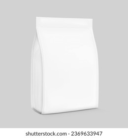 Vertical bag mockup. Flat bottom gusset bag. Front view. High realistic. Vector illustration isolated on grey background. Ready for use in presentation, promo, advertising and more. EPS10.