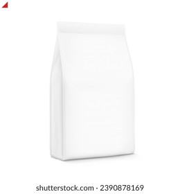 Vertical bag mockup. Flat bottom gusset bag. Half side view. High realistic. Vector illustration isolated on white background. Ready for use in presentation, promo, advertising and more. EPS10.