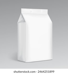 Vertical bag mockup. Flat bottom bag. Half side view. High realistic. Vector illustration isolated on grey background. Ready for use in presentation, promo, advertising and more. EPS10.