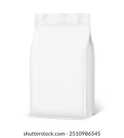 Vertical bag mockup. Flat bottom gusset bag. Half side view. High realistic. Vector illustration isolated on white background. Ready for use in presentation, promo, advertising and more. EPS10.