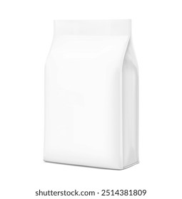 Vertical bag mockup. Flat bottom gusset bag. Half side view. High realistic. Vector illustration isolated on white background. Ready for use in presentation, promo, advertising and more. EPS10.	