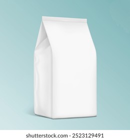 Vertical bag mockup. Flat bottom bag. Half side view. High realistic. Vector illustration on colour background. Ready for use in presentation, promo, advertising and more. EPS10.