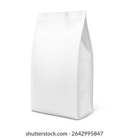 Vertical bag mockup. Flat bottom gusset bag. Half side view. Vector illustration isolated on white background. Ready for use in presentation, promo, advertising and more. EPS10.