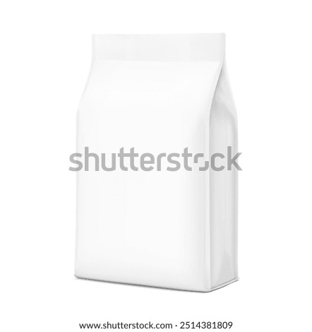 Vertical bag mockup. Flat bottom gusset bag. Half side view. High realistic. Vector illustration isolated on white background. Ready for use in presentation, promo, advertising and more. EPS10.	