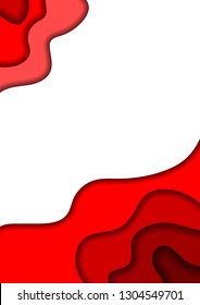 Vertical banner with 3D paper cut red layers abstract background size A4. Cover for business presentation, banner, poster, greeting card. Vector illustration.