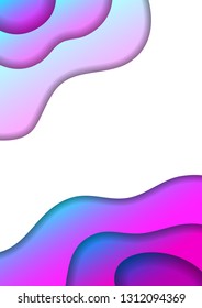 Vertical banner with 3D paper cut gradient blue and pink color layers abstract background size A4. Cover for business presentation, banner, poster, greeting card. Vector illustration.