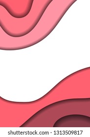 Vertical banner with 3D paper cut pink living coral and white layers abstract background size A4. Cover for business presentation, banner, poster, greeting card. Vector illustration.