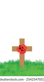 Banner vertical para o Dia ANZAC 2025. Dia da Lembrança para soldados mortos na Austrália e na Nova Zelândia em 25 de abril. Ilustração vetorial Poppy Day.