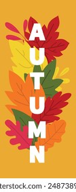 Vertical banner, Autumn poster with autumn leaves and berries on a white background. Vector.