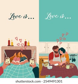 Banner vertical, fundo, Dia dos Namorados, amor, história de amor, relacionamento, vetor desenhado à mão.
