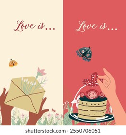 Vertical banner, background, Valentine's Day, love, love story, relationship, hand drawn vector.