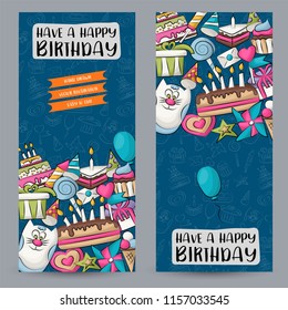 Vertical banner with a birthday  concept design. Anniversary celebration template. Vector illustration.