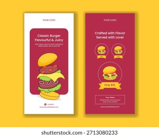 Vertical Banner Burger Time Plano Desenhado à Mão Desenhado Ilustração Fundo