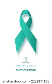 Vertical Banner with Cervical Cancer Awareness Realistic Green Ribbon. Design Template for Info-graphics or Websites Magazines. January is Cervical Cancer Awareness Month, vector isolated on white