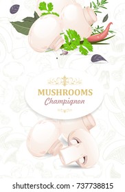 vertical banner with champignons and herbs for your design