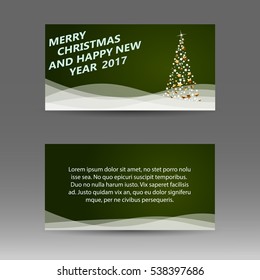 Vertical banner with a Christmas tree made of stars on green background