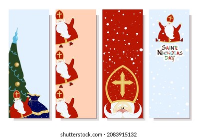 Vertical banner for the day of saint nicholas. Sinterklaas. Winter Christian holiday for children. St Nicholas.