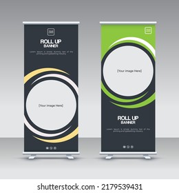 Vertical Banner Design. Business Roll Up. Banner Template. Vector illustration. roll up brochure flyer banner design. modern x-banner
