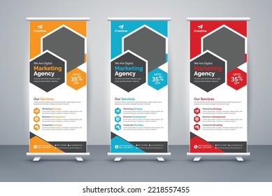 Vertical Banner Design, Business Roll Up Set. Standee Design. Banner Template, Abstract Blue Geometric Triangle Background vector, flyer, presentation, leaflet, j-flag, x-stand, x-banner
