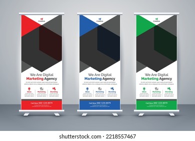 Vertical Banner Design, Business Roll Up Set. Standee Design. Banner Template, Abstract Blue Geometric Triangle Background vector, flyer, presentation, leaflet, j-flag, x-stand, x-banner