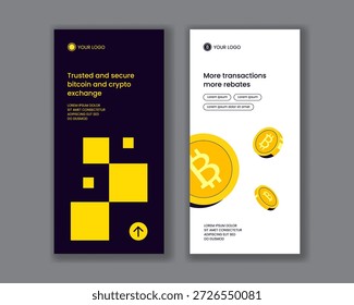 Vertikales Banner-Design zeigt Cryptocurrency Wallet Trading mit flacher Cartoon-Illustration