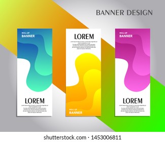 Vertical banner design template, Colorful abstract banner background. Universal standing banner for conference, promotion banner vector background.  Modern publication x-banner and flag-banner.