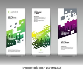 Conjunto de plantillas de diseño de banner vertical. Antecedentes abstractos, folleto comercial, volante, resumen, presentación de portada, infografía.
