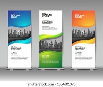 Vertical banner design template set. Abstract background, business brochure, flyer, roll up, cover presentation, infographic.