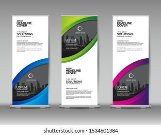 Vertical banner design template set. Abstract background, business brochure, flyer, roll up, cover presentation, infographic.