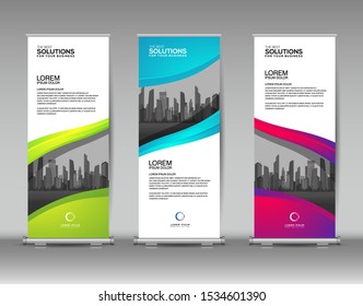 Vertical banner design template set. Abstract background, business brochure, flyer, roll up, cover presentation, infographic.