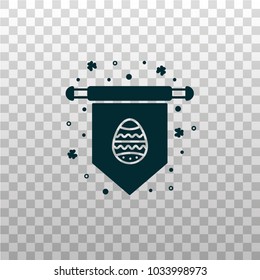 Vertical banner or flag with Easter egg symbol - black silhouette icon on isolated transparent background. Spring Christian holiday vector illustration. 
