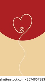 Vertical banner with heart outline on vertical wavy line with decorative curl, Love concept