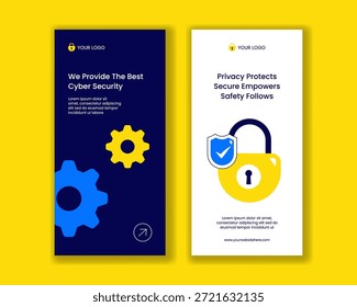 Ilustración de Anuncio de Vertical con privacidad de datos y seguridad cibernética Estilo plano de dibujos animados dibujado a mano