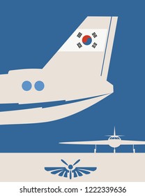 Vertical banner with the image of an airplane tail. Air company emblem. South Korea flag