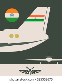 Vertical banner with the image of an airplane tail. Air company logo. India flag