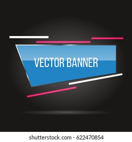 Vertical banner with metal frame and luminous strips, on dark background. Vector illustration