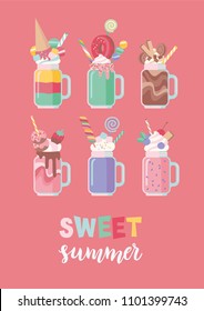 Vertical banner with milkshakes. Vector illustration.