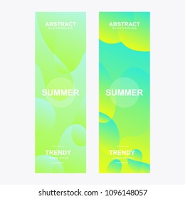 Vertical banner. With modern and trendy shape. Abstract stylized holographic fluid poster design template. With various shape and color. Liquid color shapes for composition backgrounds.