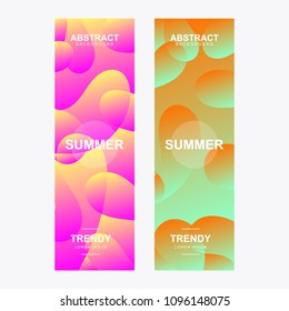 Vertical banner. With modern and trendy shape. Abstract stylized holographic fluid poster design template. With various shape and color. Liquid color shapes for composition backgrounds.