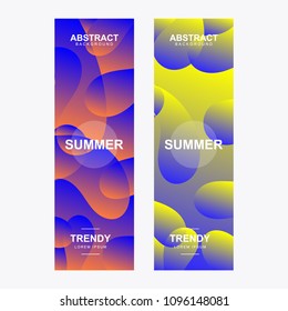 Vertical banner. With modern and trendy shape. Abstract stylized holographic fluid poster design template. With various shape and color. Liquid color shapes for composition backgrounds.