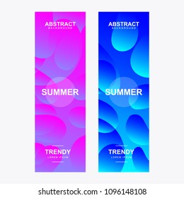 Vertical banner. With modern and trendy shape. Abstract stylized holographic fluid poster design template. With various shape and color. Liquid color shapes for composition backgrounds.