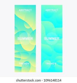 Vertical banner. With modern and trendy shape. Abstract stylized holographic fluid poster design template. With various shape and color. Liquid color shapes for composition backgrounds.
