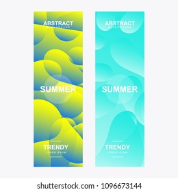 Vertical banner. With modern and trendy shape. Abstract stylized holographic fluid poster design template. With various shape and color. Liquid color shapes for composition backgrounds.