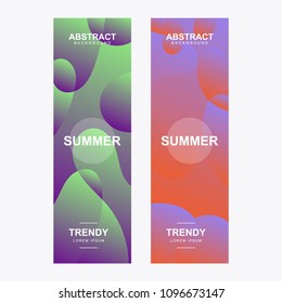 Vertical banner. With modern and trendy shape. Abstract stylized holographic fluid poster design template. With various shape and color. Liquid color shapes for composition backgrounds.