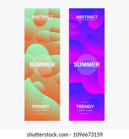 Vertical banner. With modern and trendy shape. Abstract stylized holographic fluid poster design template. With various shape and color. Liquid color shapes for composition backgrounds.