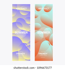 Vertical banner. With modern and trendy shape. Abstract stylized holographic fluid poster design template. With various shape and color. Liquid color shapes for composition backgrounds.